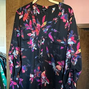 Torrid Black Blouse with Vibrant Floral Design